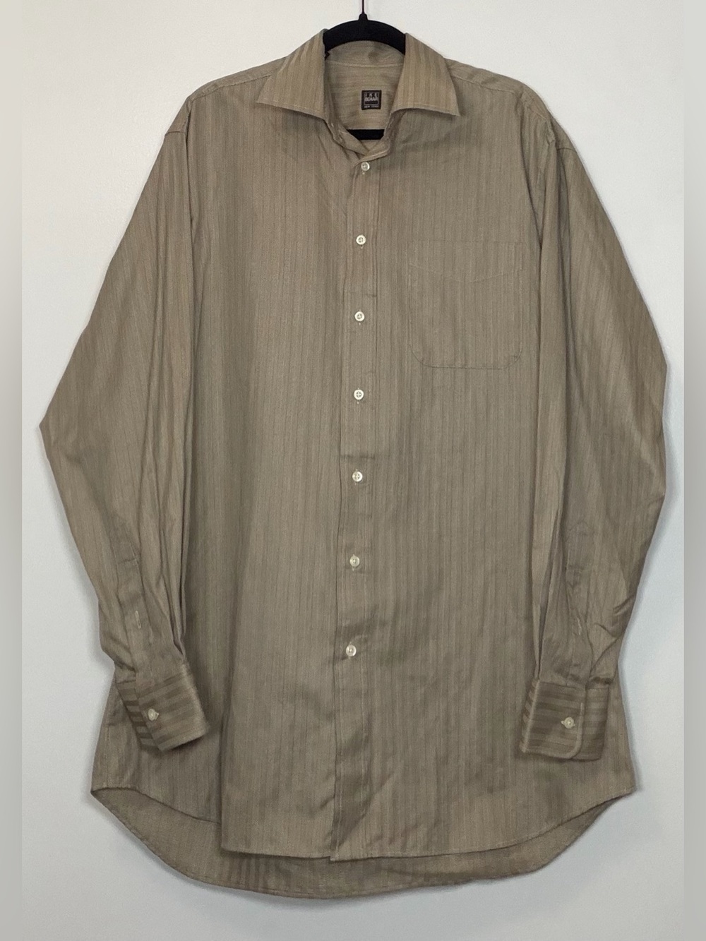 Ike Behar Men's Long Sleeve Dress Shirt in Olive Taupe Stripe